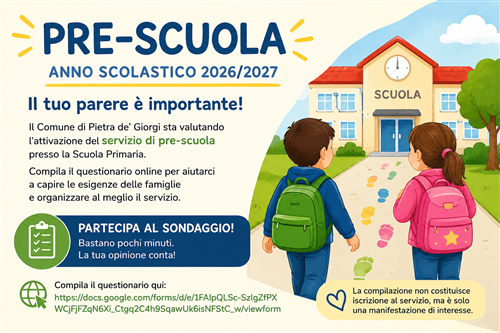 Sondaggio per l'attivazione del servizio di pre-scuola Anno scolastico 2026/2027